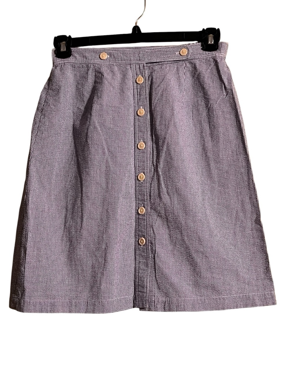 Orvis Blue & White Mini Gingham Button-Front A-Line Skirt Sz 10 Vintage 90’s